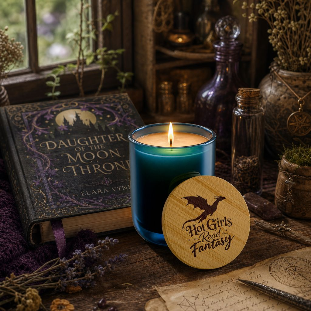 Engraved 14oz Scented Soy Candle — "Hot Girls Read Fantasy" Bamboo Lid
