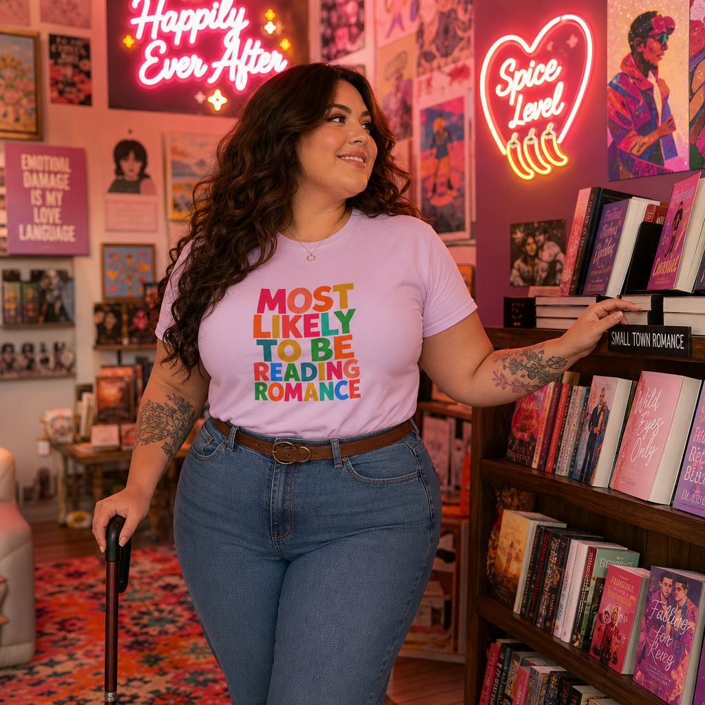 "Most Likely to Be Reading Romance" Colourful Book Lover Tee