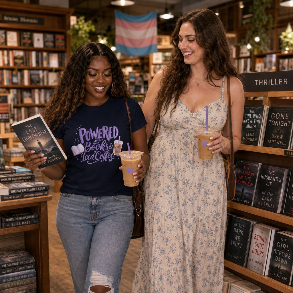 Book Lover T‑Shirt — "Powered by Books & Iced Coffee" Graphic Tee