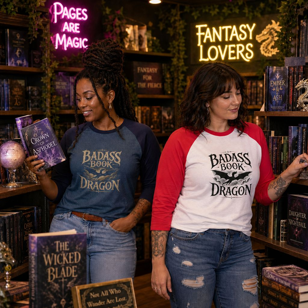 "Badass Book Dragon" Raglan Shirt — 3/4 Sleeve Reading Tee