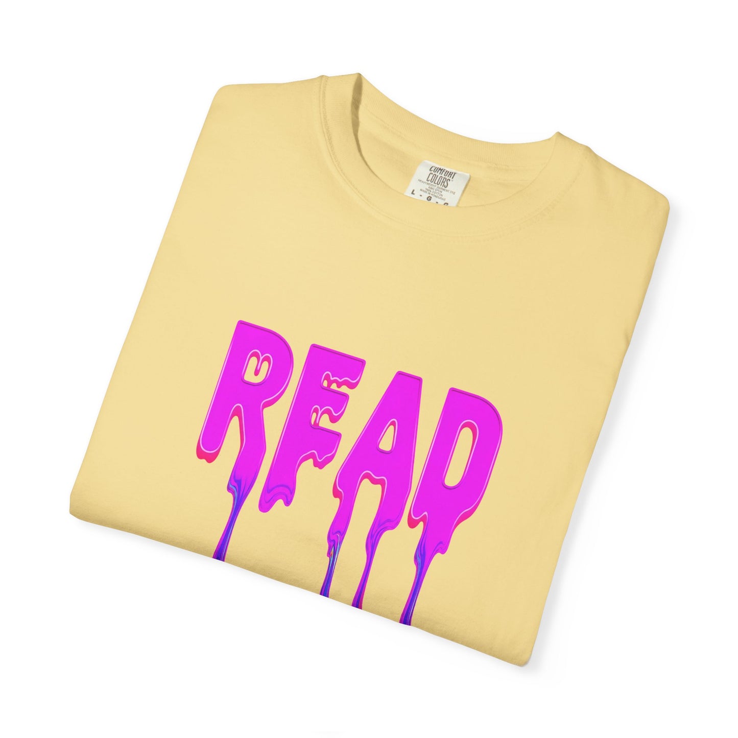 "READ" Dripping Graphic T-Shirt — Psychedelic Melting Book Design
