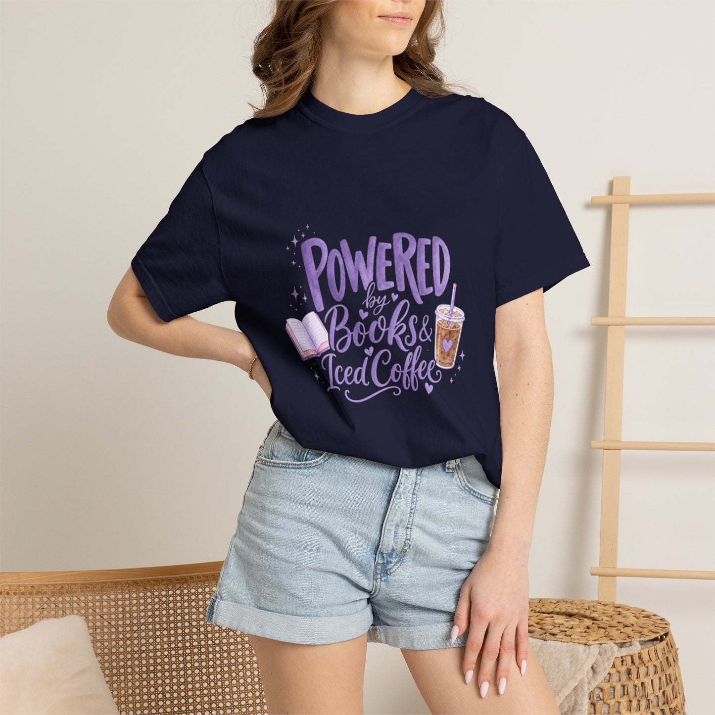 Book Lover T‑Shirt — "Powered by Books & Iced Coffee" Graphic Tee