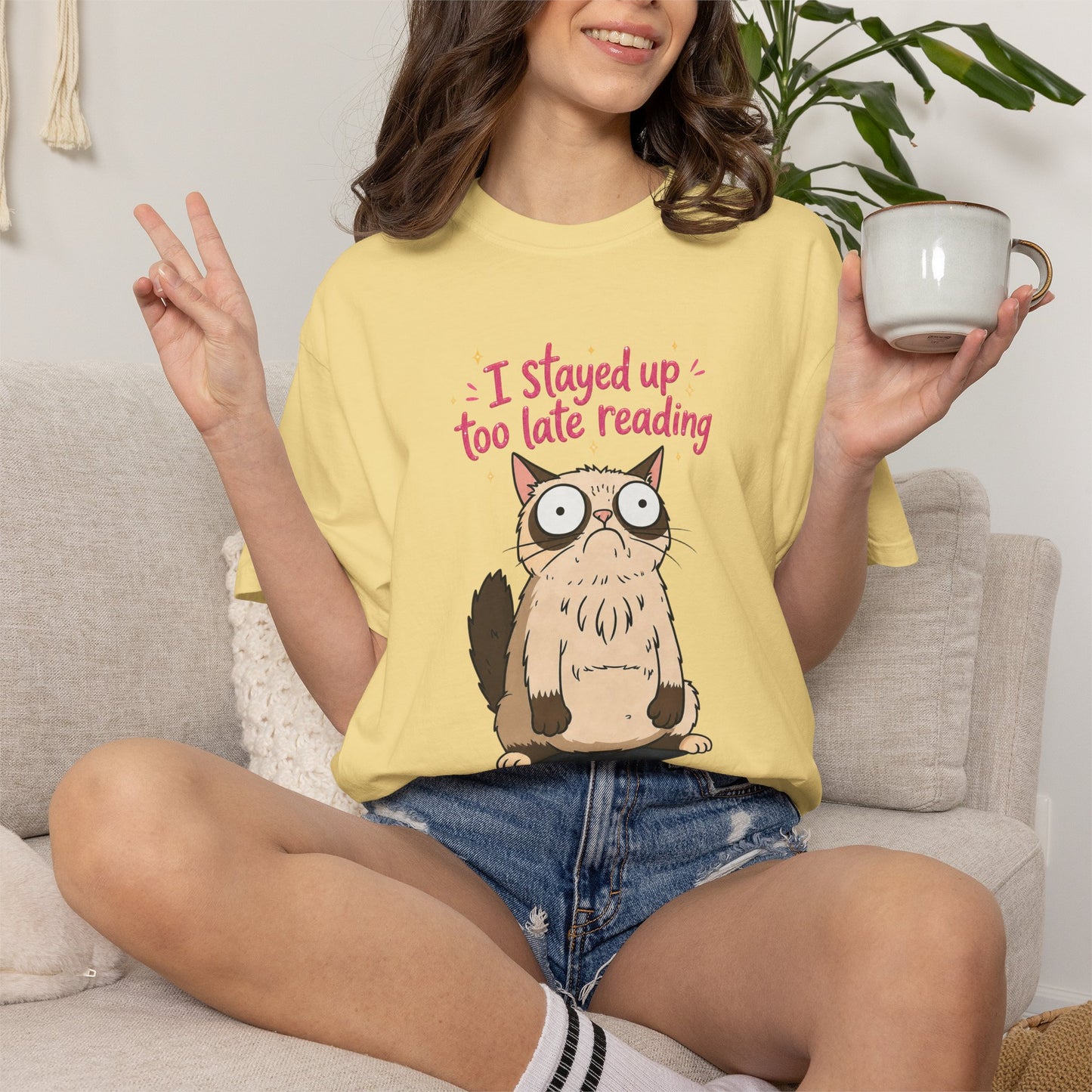 "I Stayed Up Too Late Reading" Cat T-Shirt — Cute Book Lover Graphic Tee