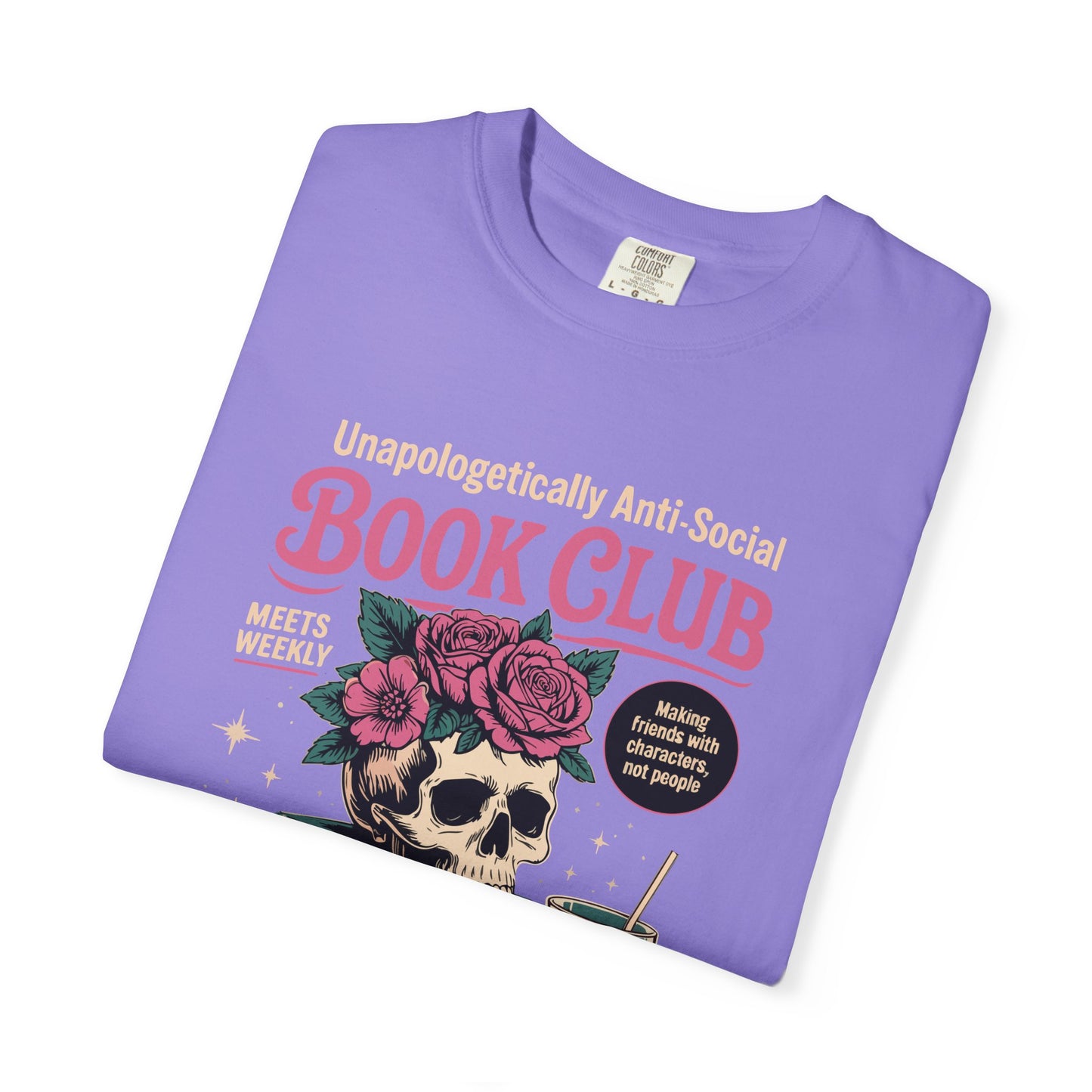 "Unapologetically Anti-Social Book Club" T-Shirt — Skull & Books Graphic Tee for Avid Readers