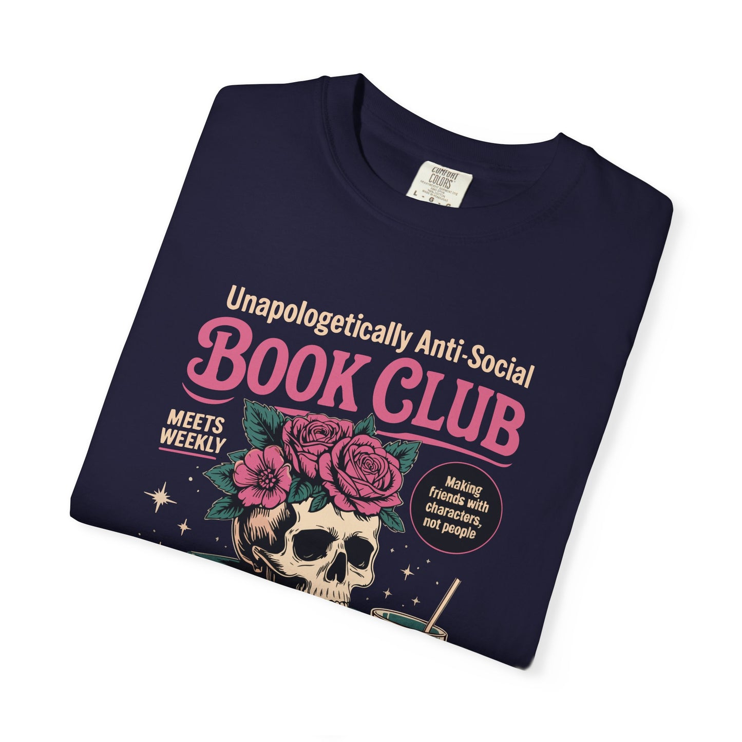 "Unapologetically Anti-Social Book Club" T-Shirt — Skull & Books Graphic Tee for Avid Readers