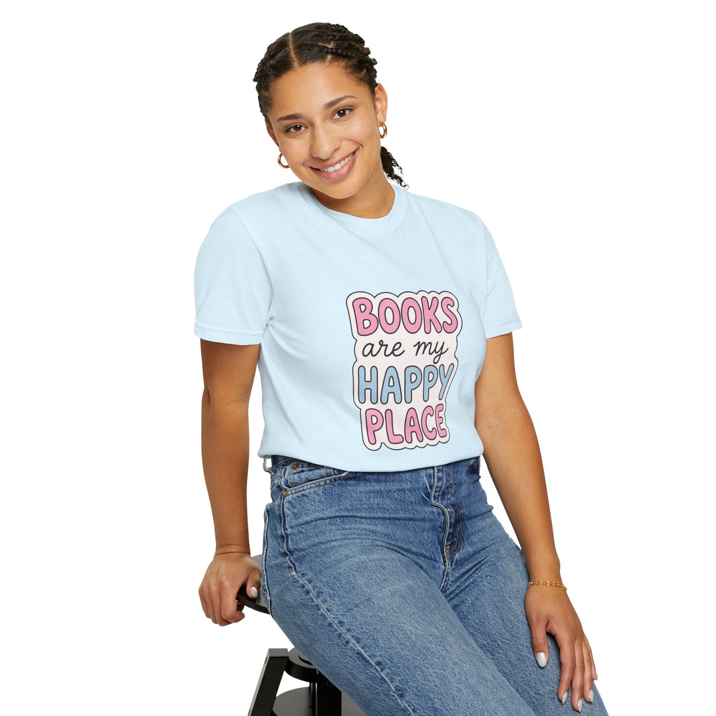 "Books Are My Happy Place" T-Shirt — Cute Pastel Reader Tee