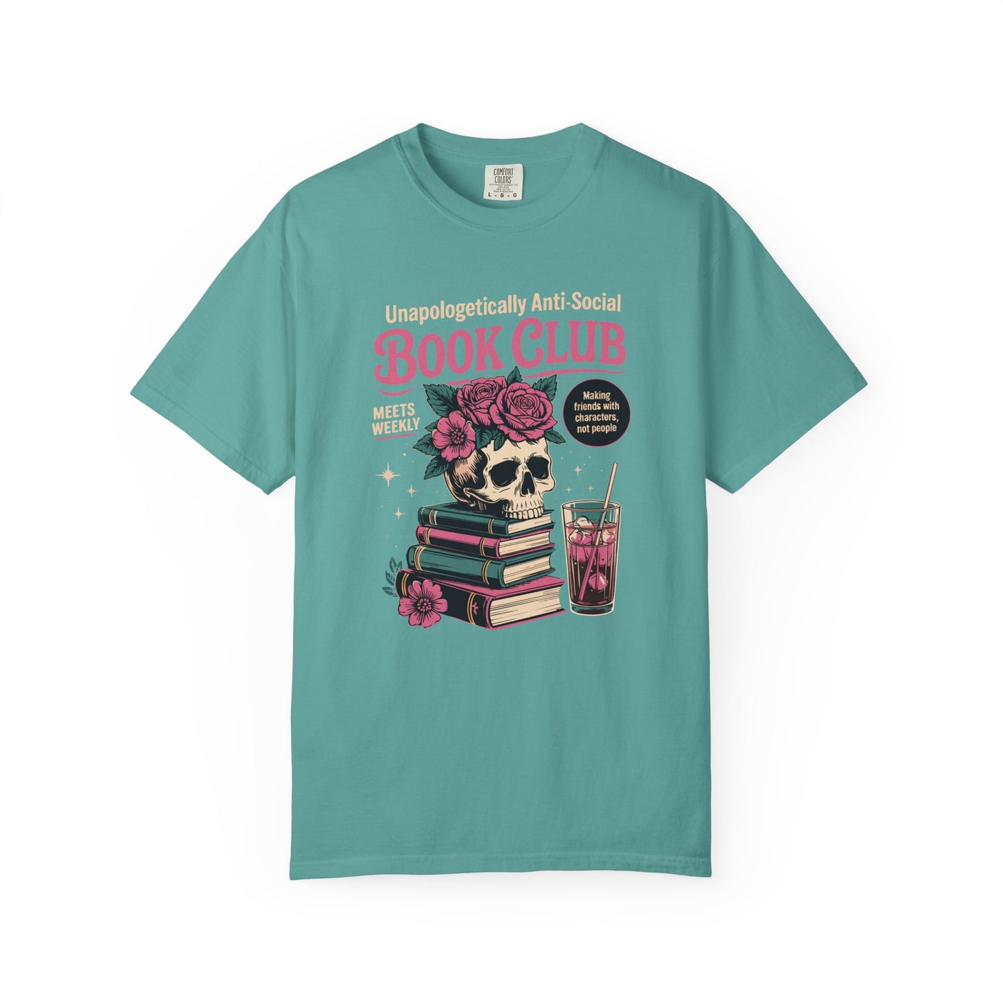 "Unapologetically Anti-Social Book Club" T-Shirt — Skull & Books Graphic Tee for Avid Readers