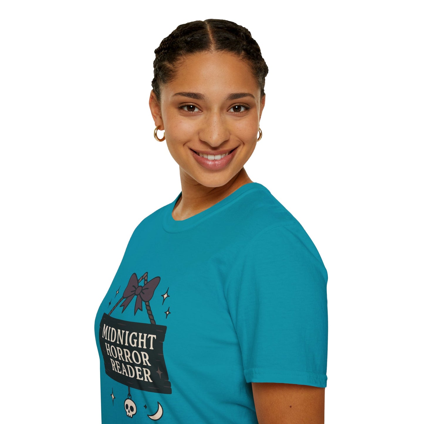 Lightweight Fabric - "Midnight Horror Reader" T-Shirt — Spooky Book Lover Graphic Tee