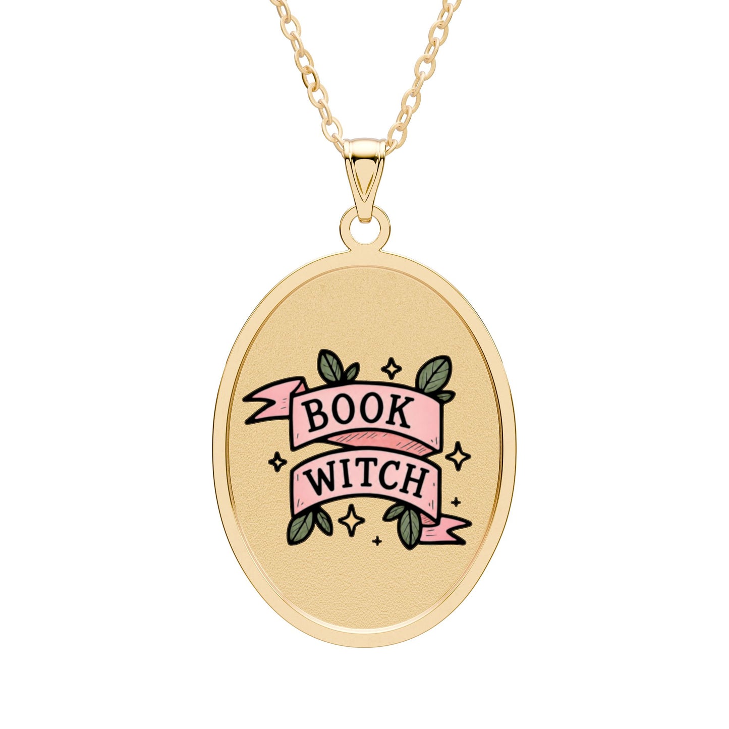 "Book Witch" Oval Pendant Necklace — Literary Witchcraft Charm