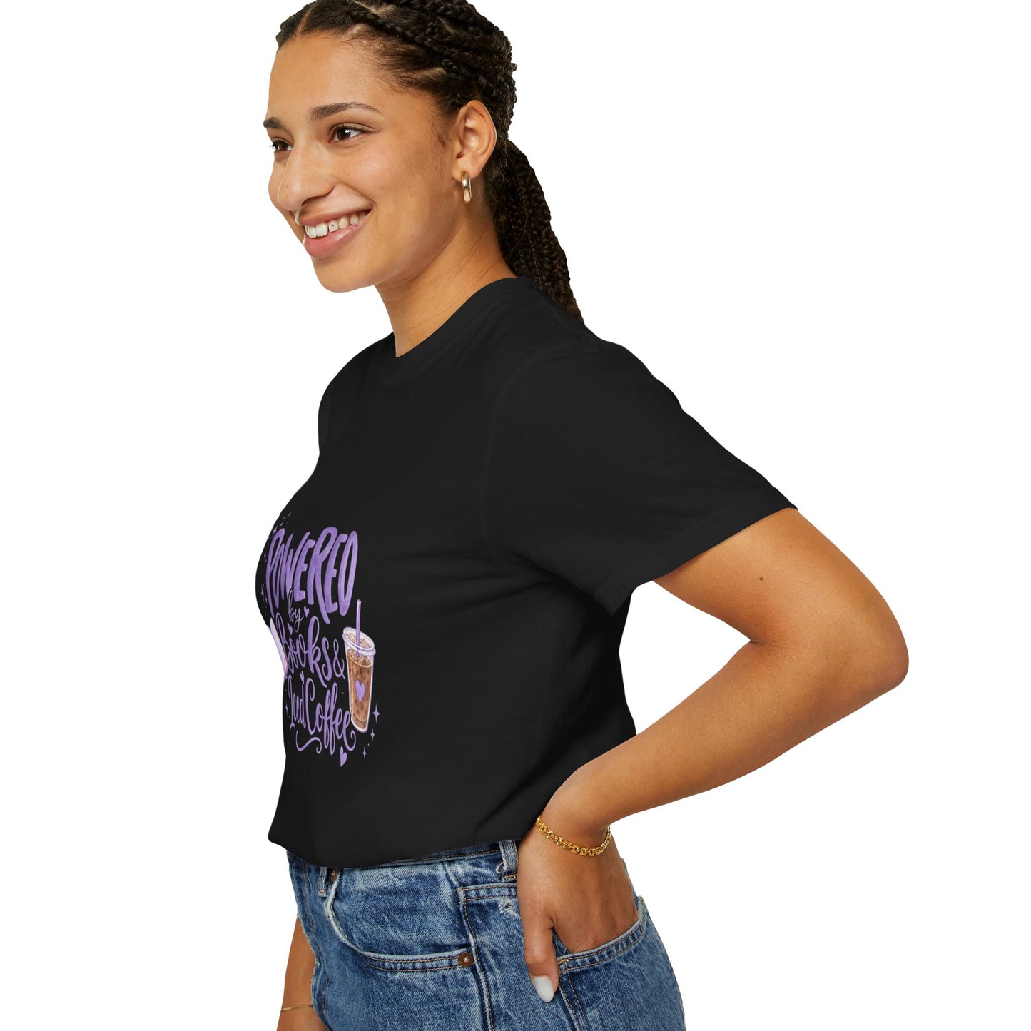 Book Lover T‑Shirt — "Powered by Books & Iced Coffee" Graphic Tee