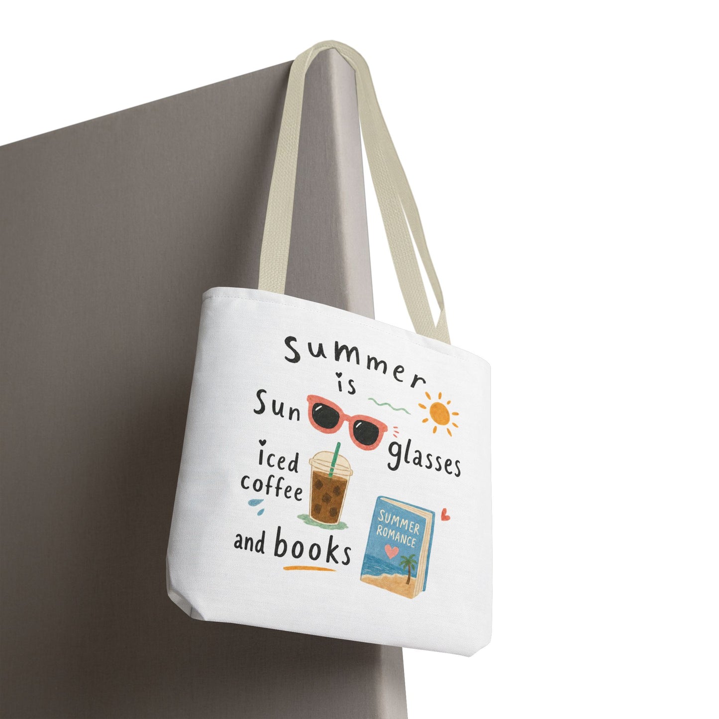 Summer Tote Bag — “Summer is Sunglasses, Iced Coffee and Books” Beach Book Bag