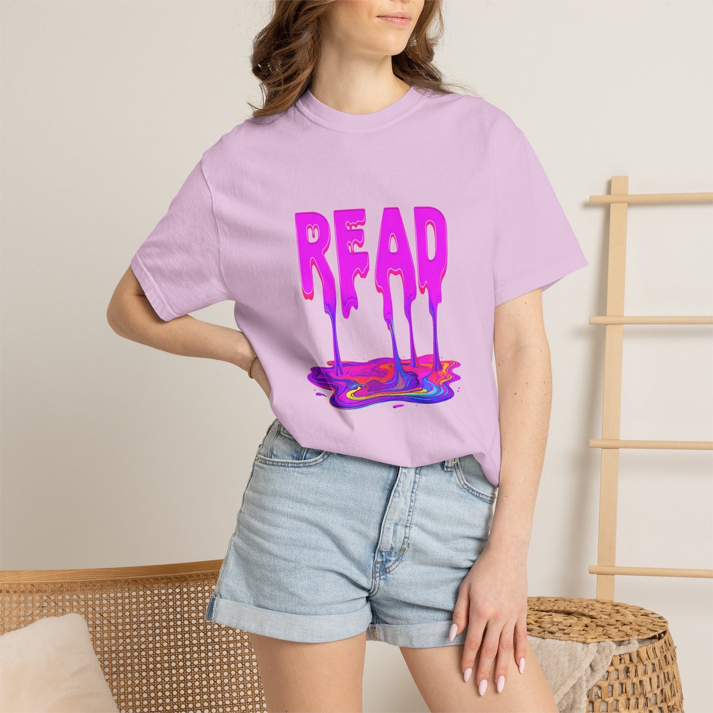 "READ" Dripping Graphic T-Shirt — Psychedelic Melting Book Design