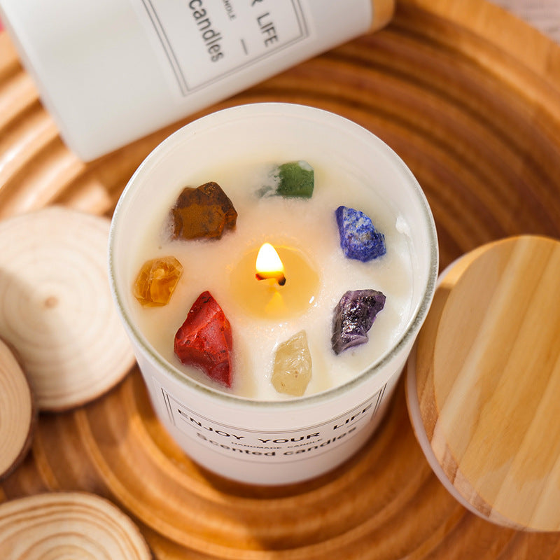 Bougie d'aromathérapie en cire de soja et cristal naturel