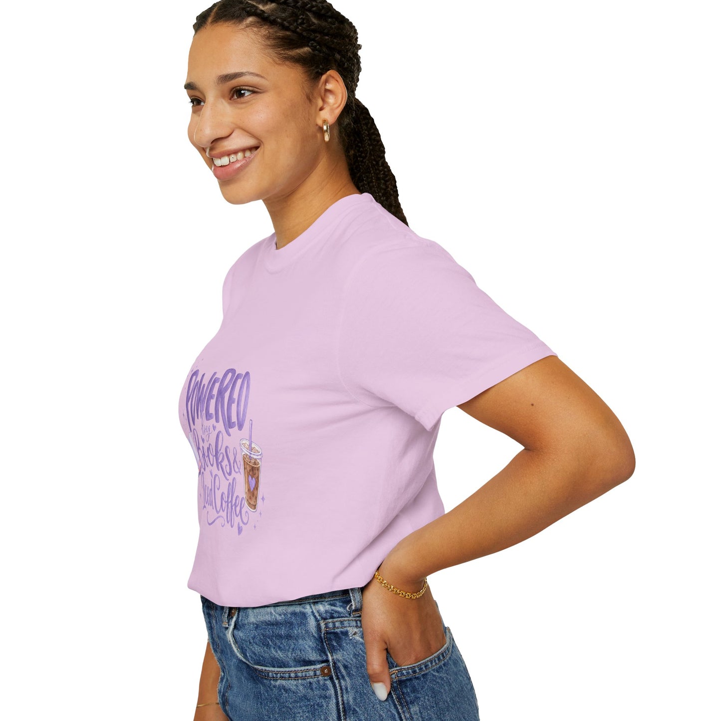 Book Lover T‑Shirt — "Powered by Books & Iced Coffee" Graphic Tee