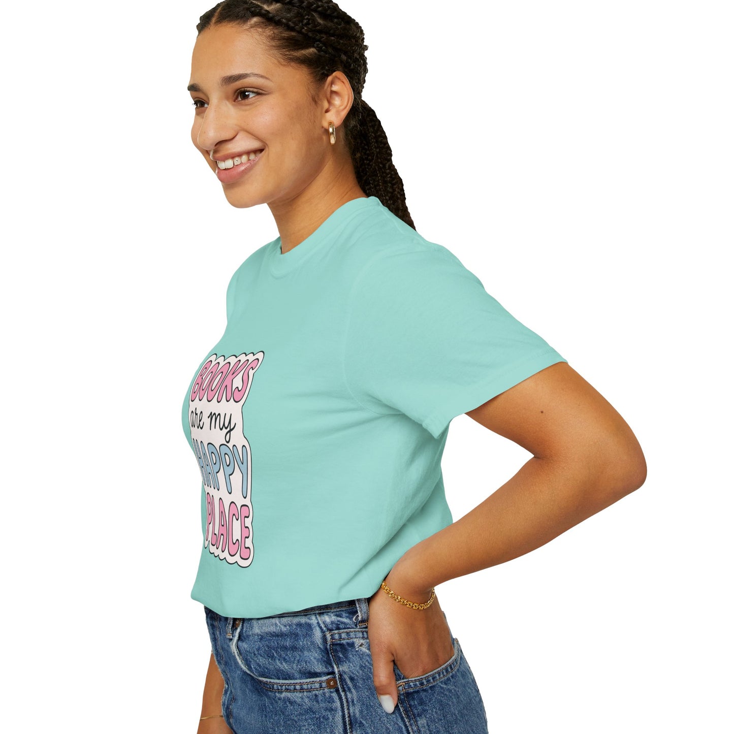 "Books Are My Happy Place" T-Shirt — Cute Pastel Reader Tee