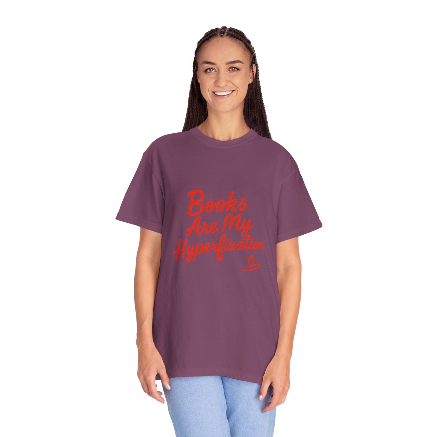 Books Are My Hyperfixation T-Shirt — Cute Red Script Reading Tee for Book Lovers