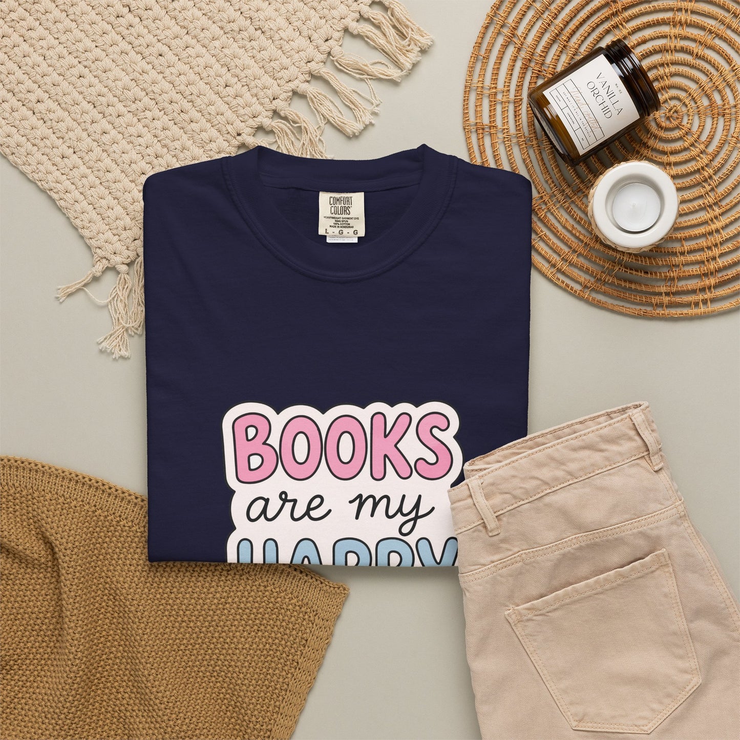"Books Are My Happy Place" T-Shirt — Cute Pastel Reader Tee