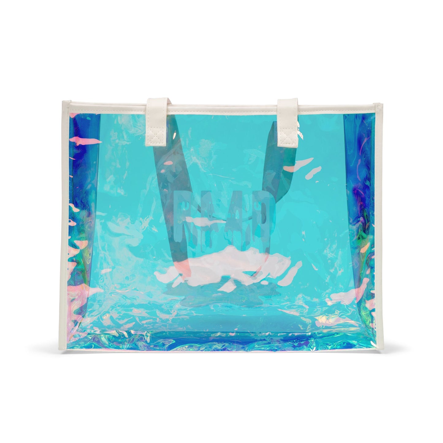 Holographic Bookish Beach Tote Bag — Iridescent 'READ' Clear Fashion Tote