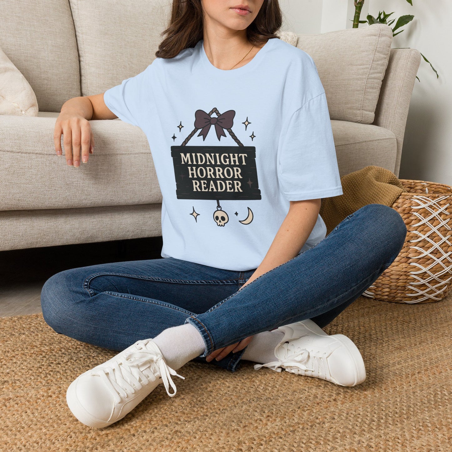 Lightweight Fabric - "Midnight Horror Reader" T-Shirt — Spooky Book Lover Graphic Tee
