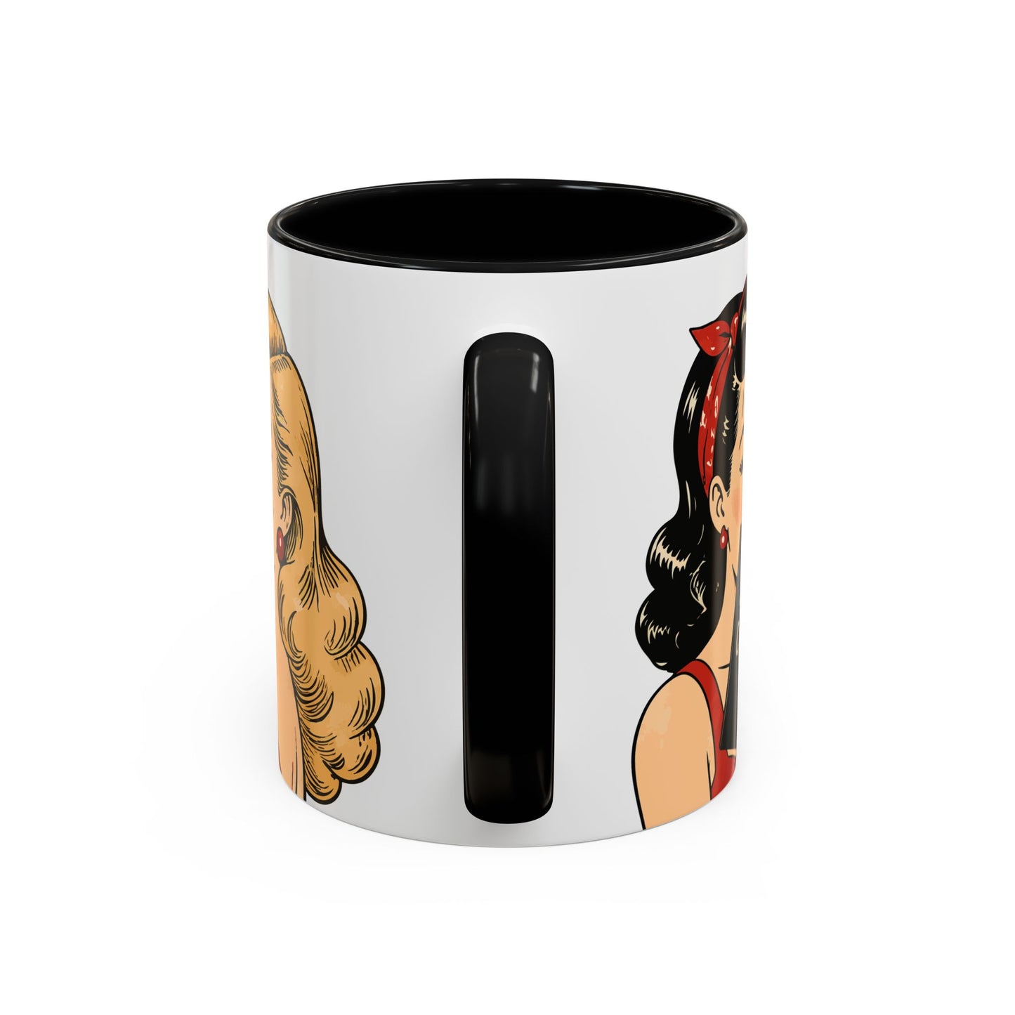 Retro Pin-Up Coffee Mug — Vintage Pop Art Woman with Heart Lollipop (11oz)