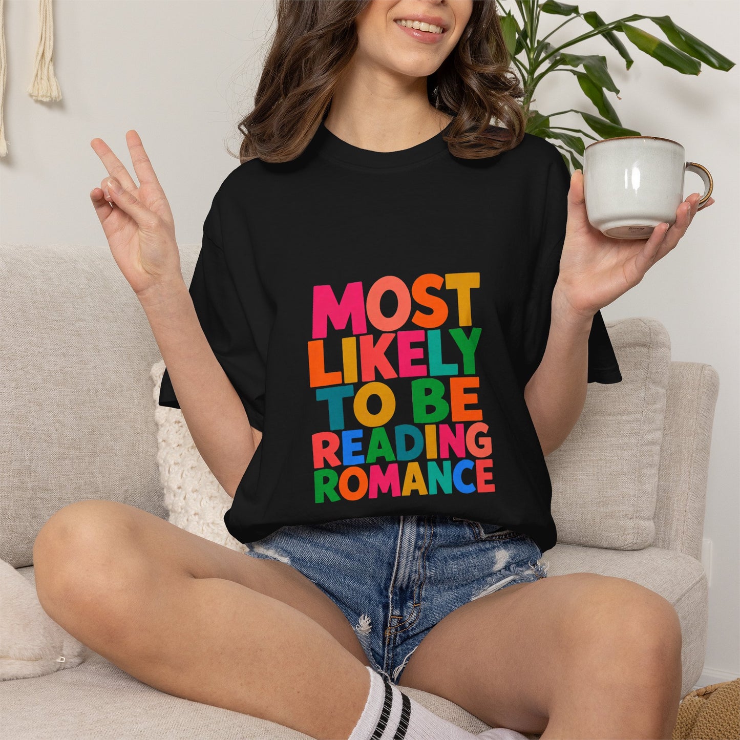 "Most Likely to Be Reading Romance" Colourful Book Lover Tee