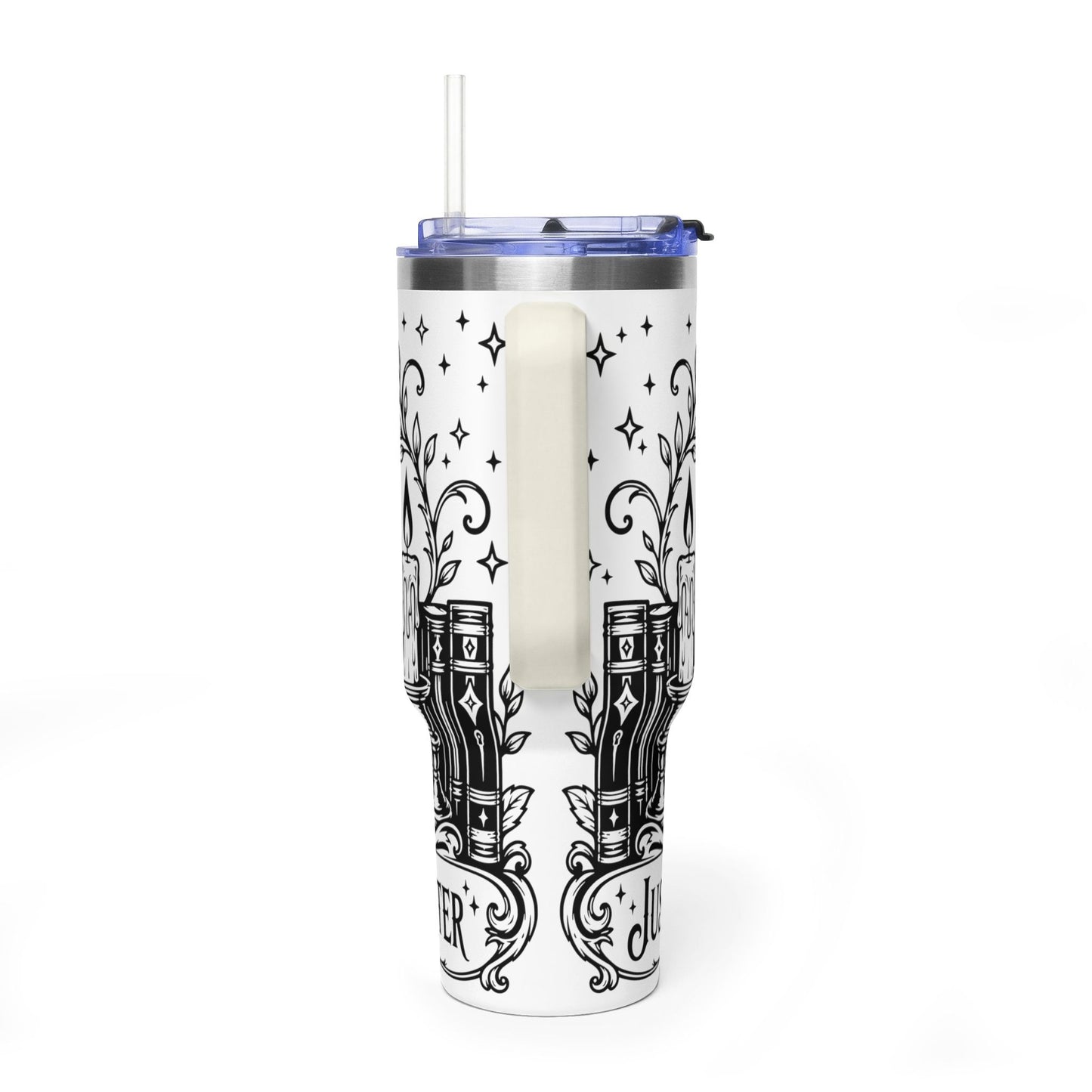 40oz Vacuum Tumbler — Black Cat "Just One More Chapter" Bookish Travel Mug