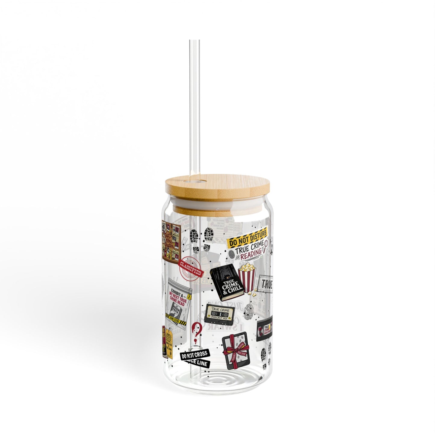 16oz Glass True Crime Lover Sipper Tumbler with Straw