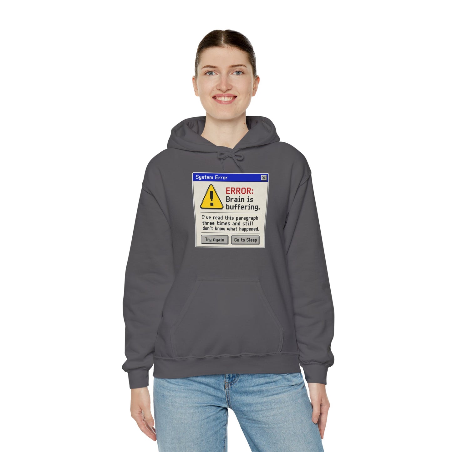 Neurospicy "ERROR: Brain is buffering" Retro Computer Alert Graphic Hoodie
