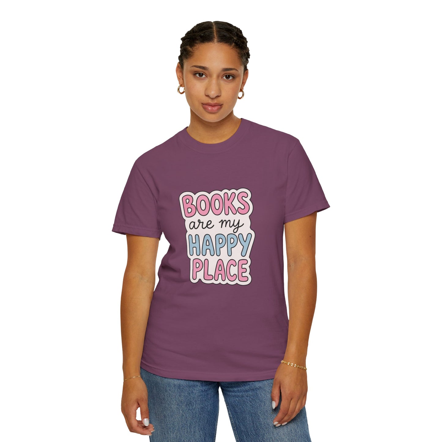 "Books Are My Happy Place" T-Shirt — Cute Pastel Reader Tee