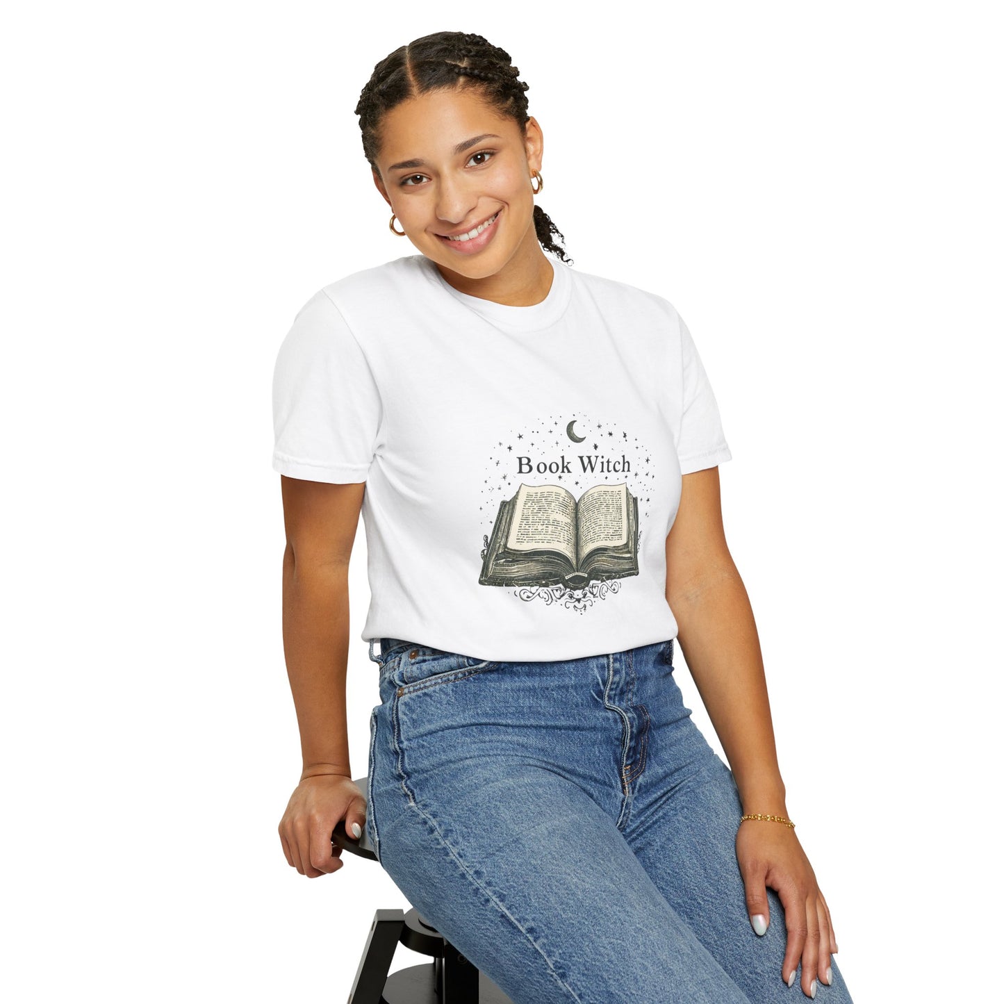 "Book Witch" T-Shirt — Vintage Open Spellbook Design for Readers & Witches