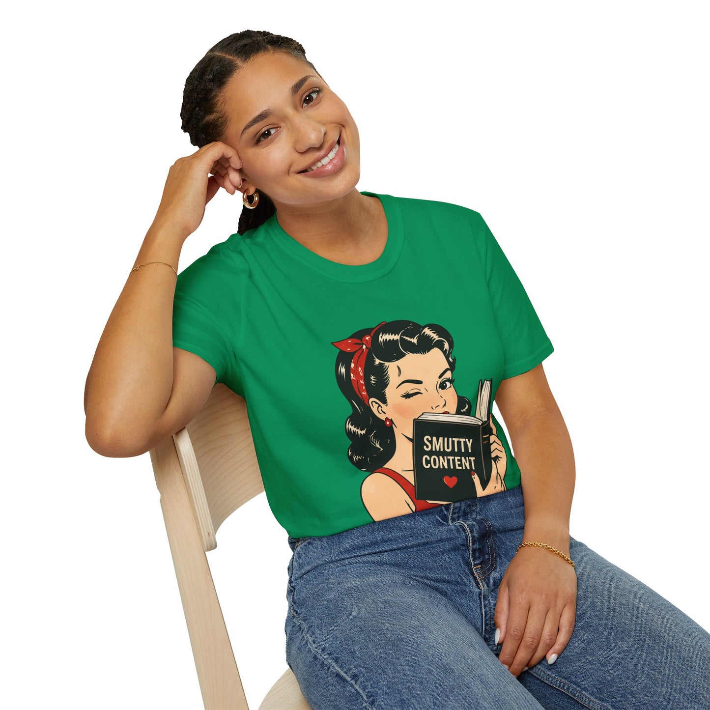Lightweight Fabric - Vintage Pin-up Reading Tee — "Smutty Content" Graphic T-Shirt