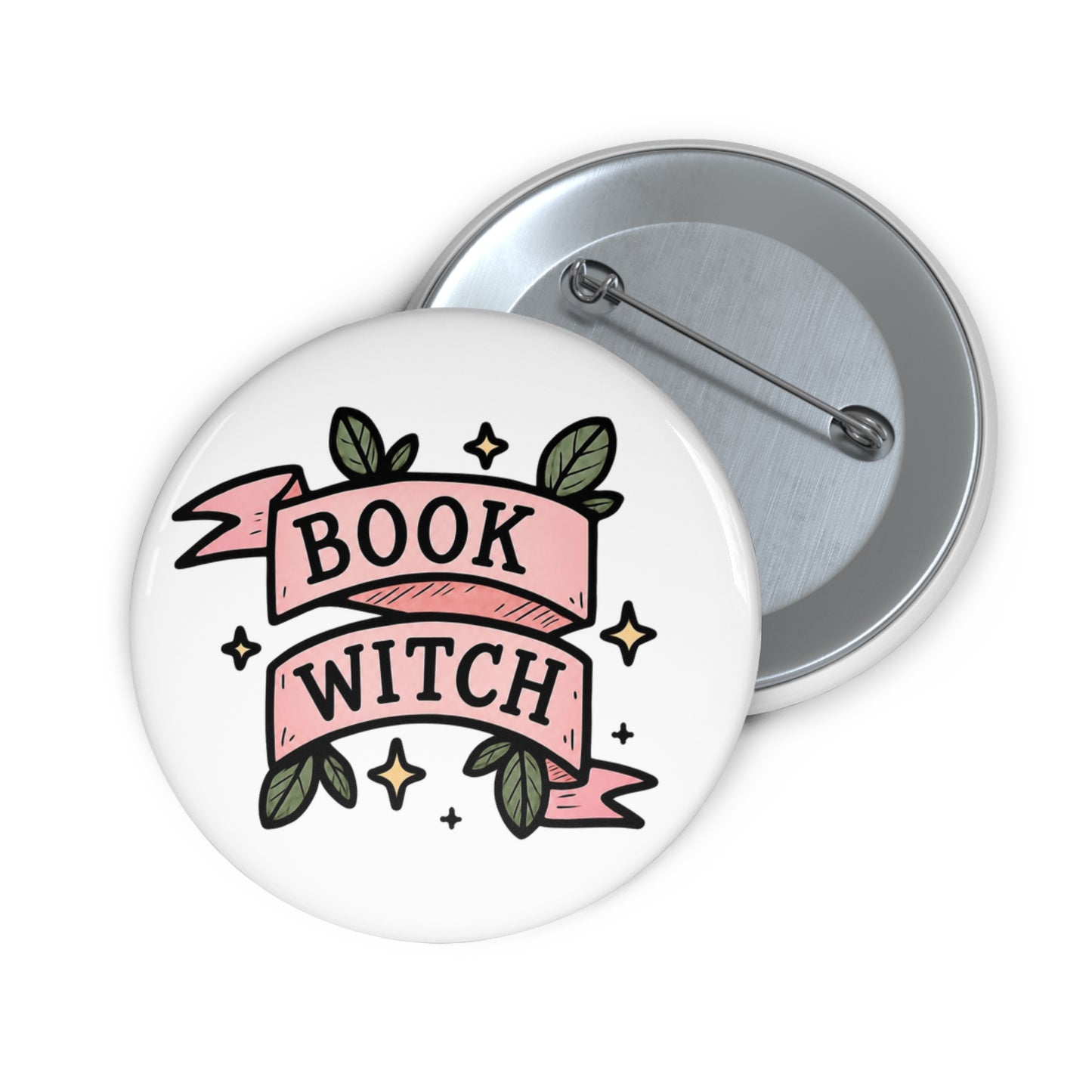 "Book Witch" Pin Button — Cute Literary Enamel-Style Badge for Readers & Gifts