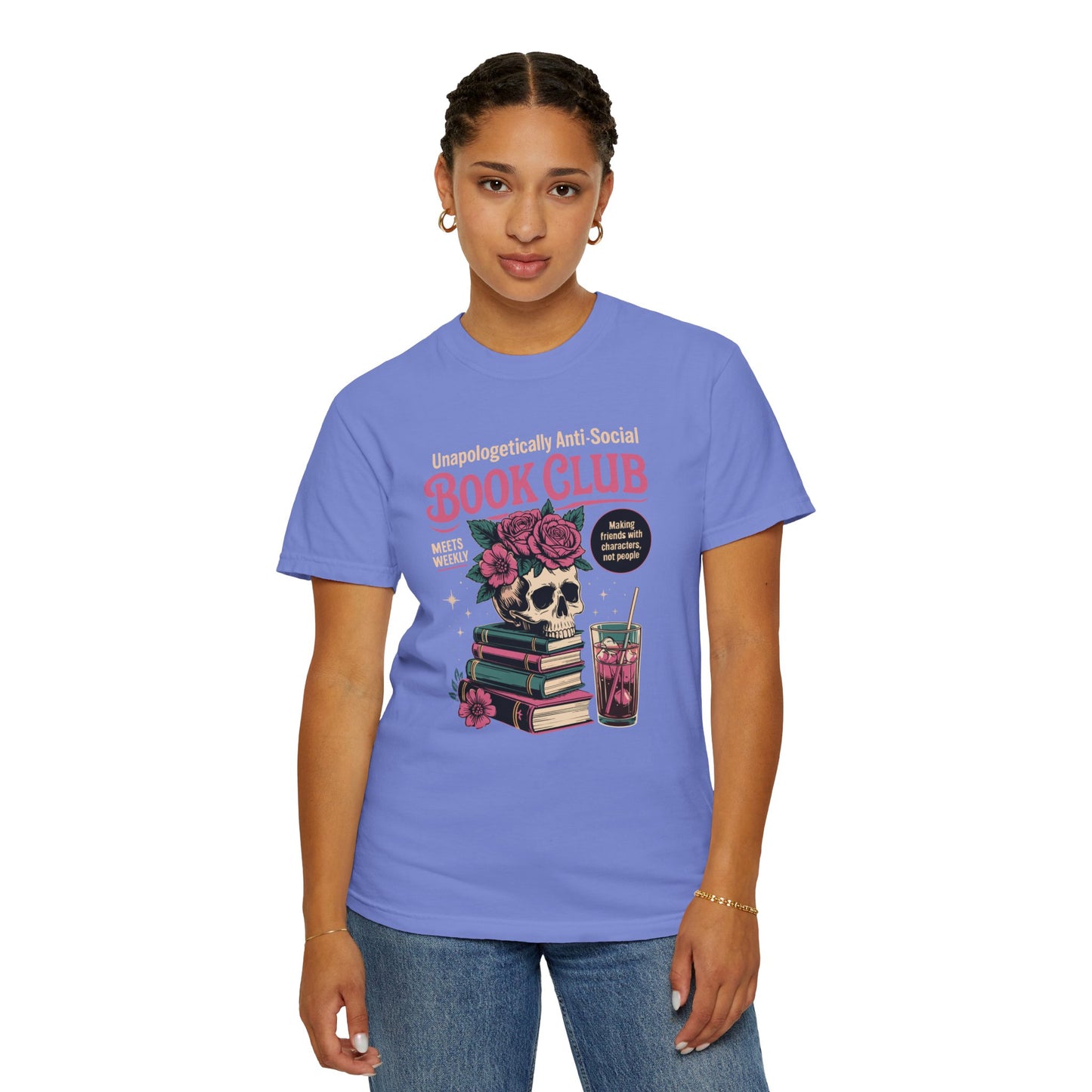 "Unapologetically Anti-Social Book Club" T-Shirt — Skull & Books Graphic Tee for Avid Readers