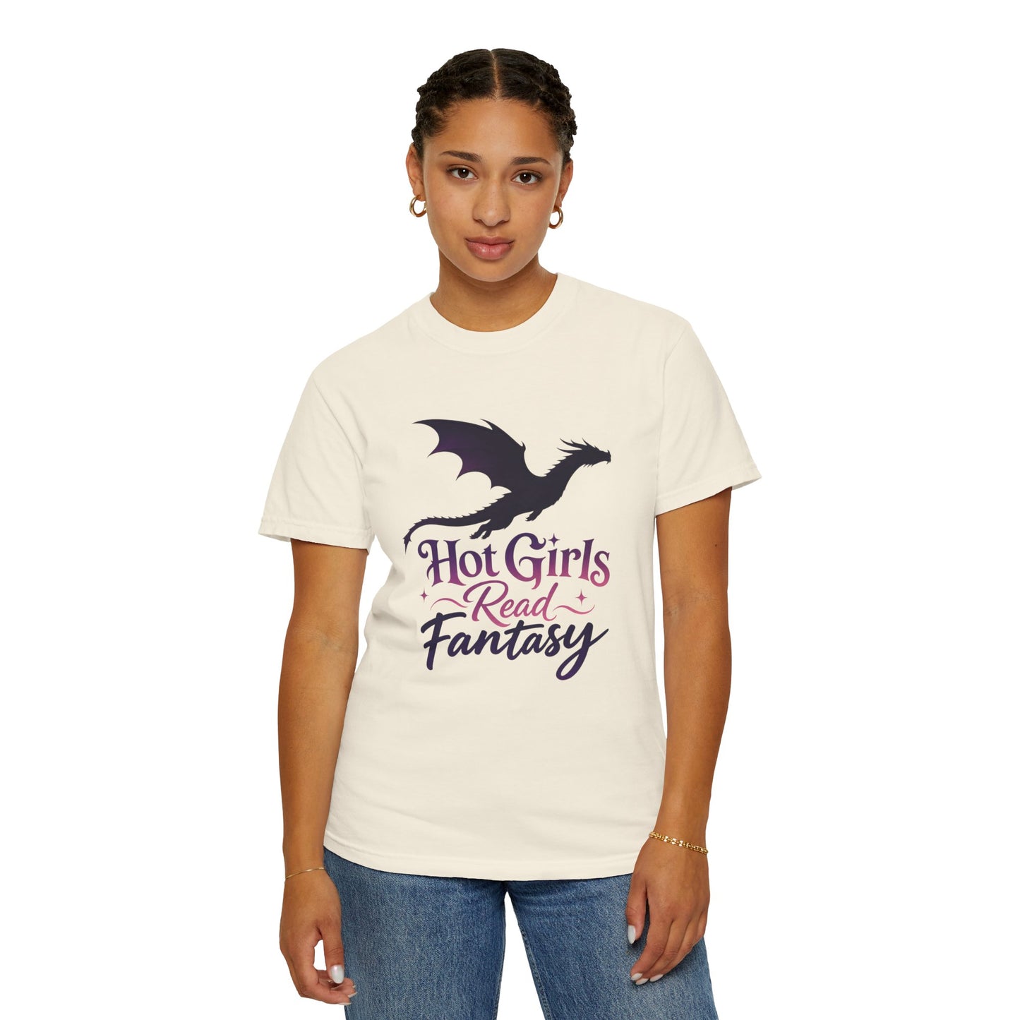 Fantasy Reader T‑Shirt — "Hot Girls Read Fantasy" Dragon Graphic