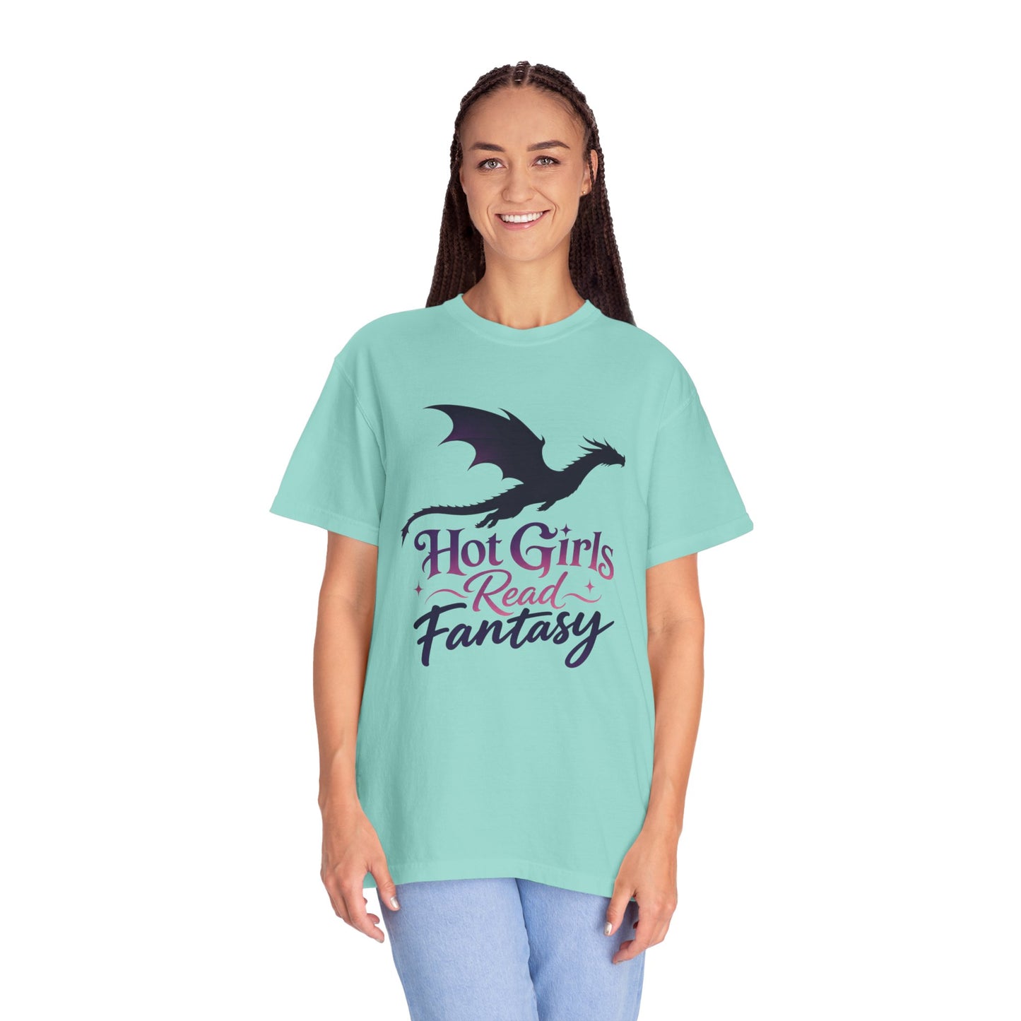 Fantasy Reader T‑Shirt — "Hot Girls Read Fantasy" Dragon Graphic