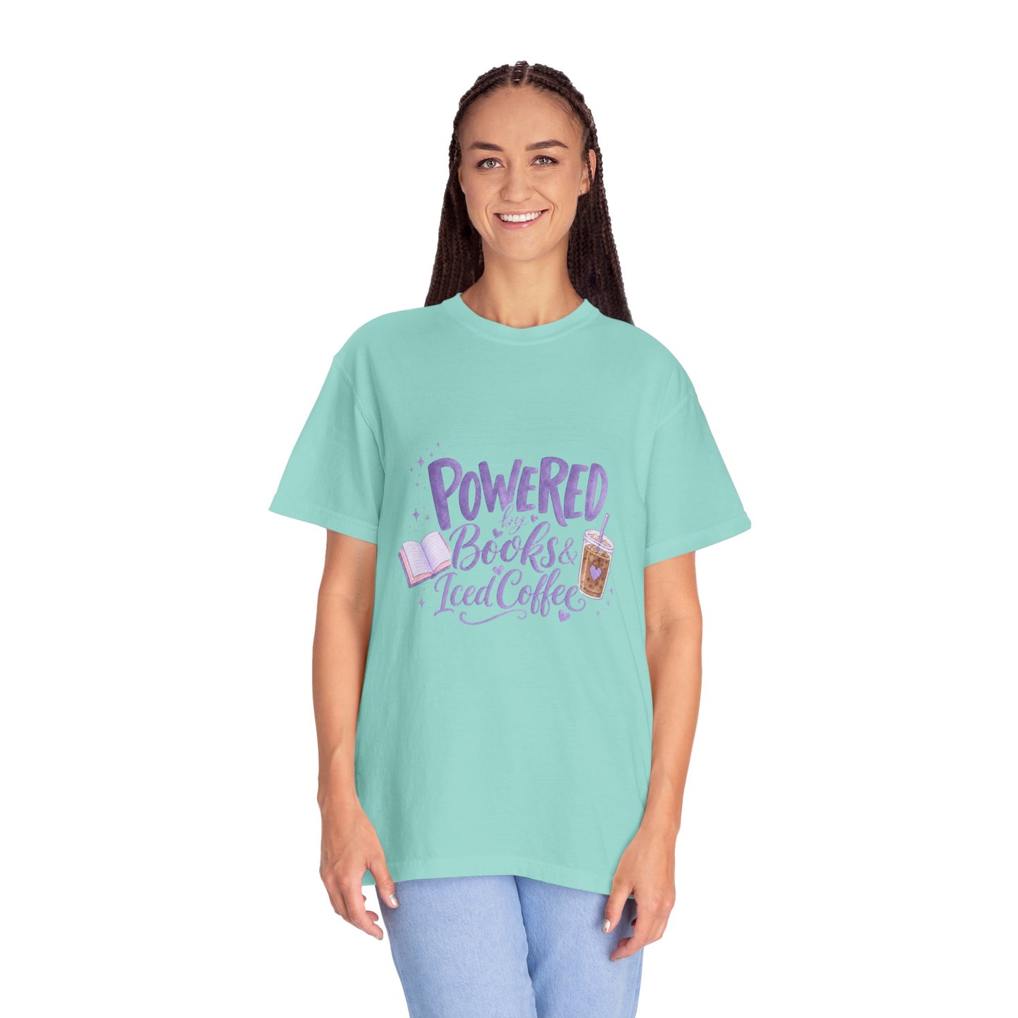 Book Lover T‑Shirt — "Powered by Books & Iced Coffee" Graphic Tee