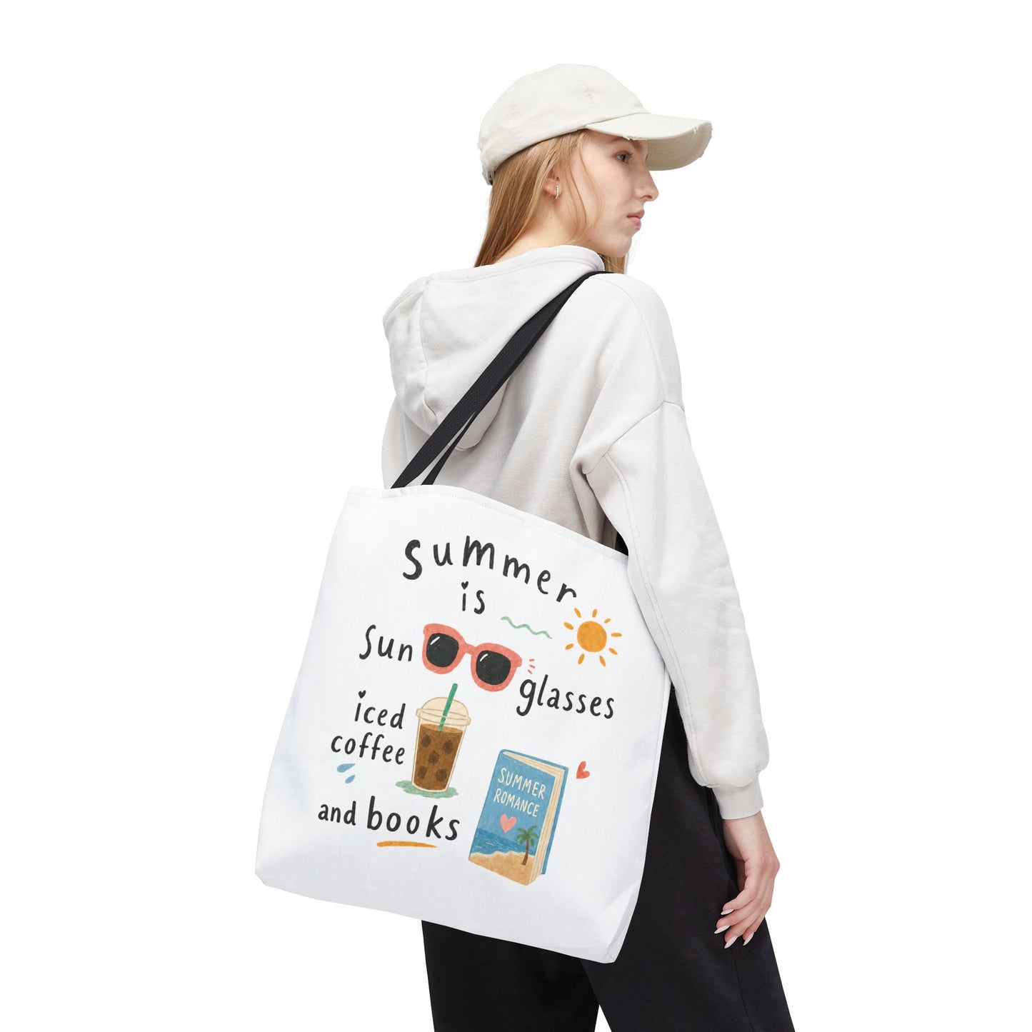 Summer Tote Bag — “Summer is Sunglasses, Iced Coffee and Books” Beach Book Bag