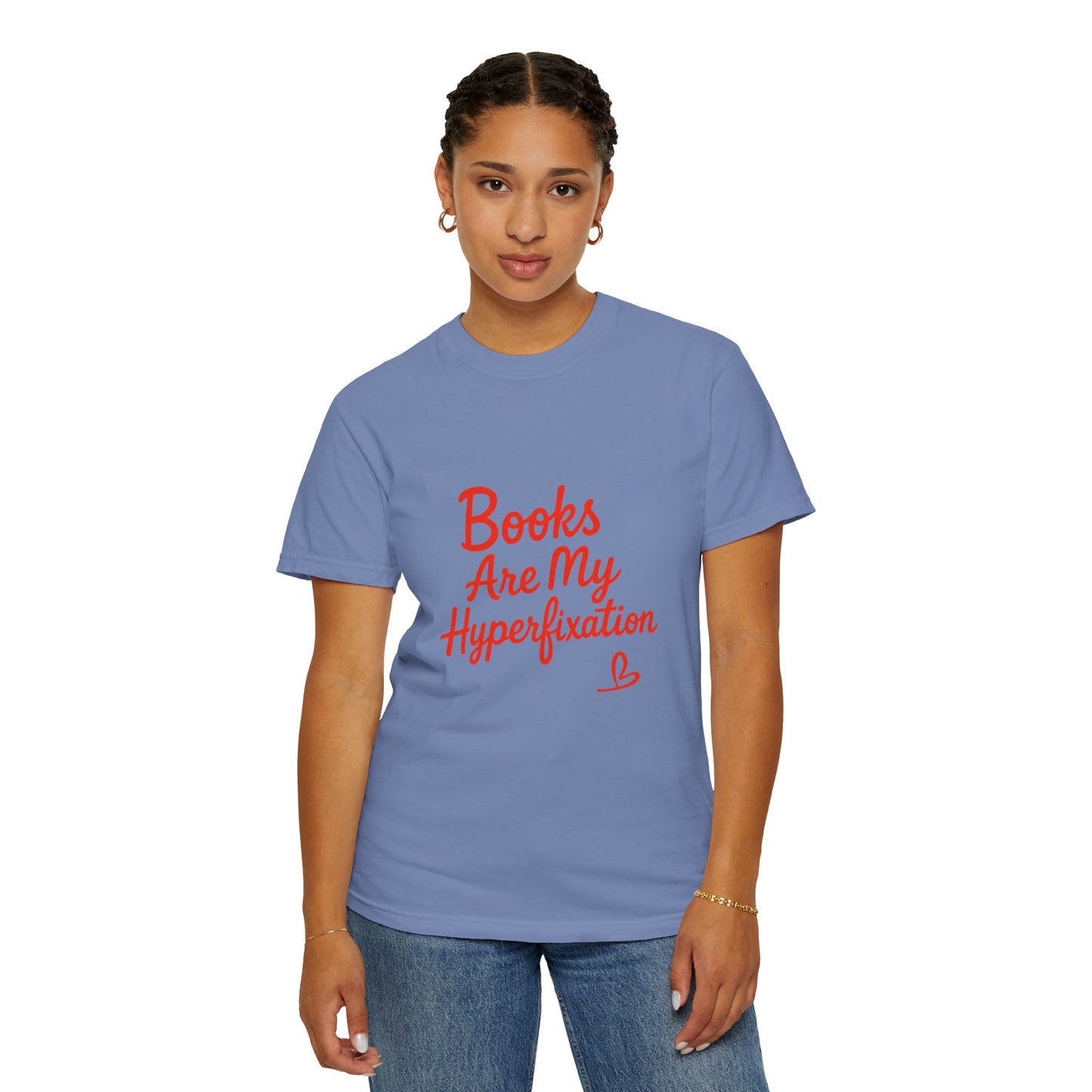 Books Are My Hyperfixation T-Shirt — Cute Red Script Reading Tee for Book Lovers