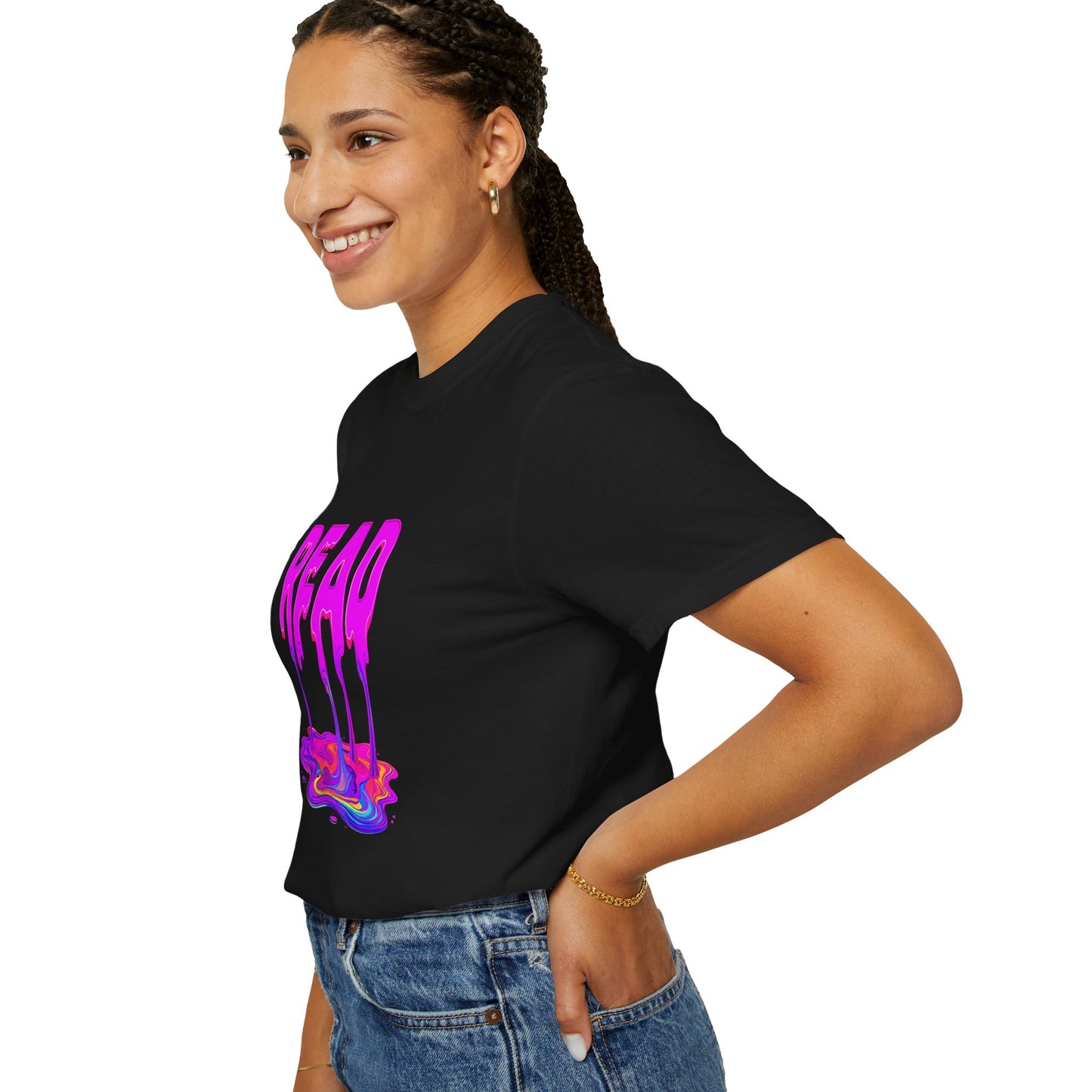 "READ" Dripping Graphic T-Shirt — Psychedelic Melting Book Design