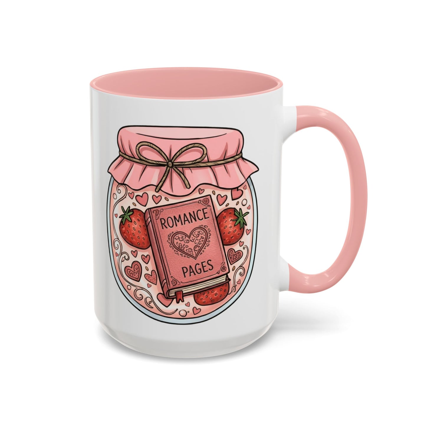 "Romance Pages" Jam Jar Coffee Mug — Cute Strawberry Jam Romance Readers Mug (11/15oz)