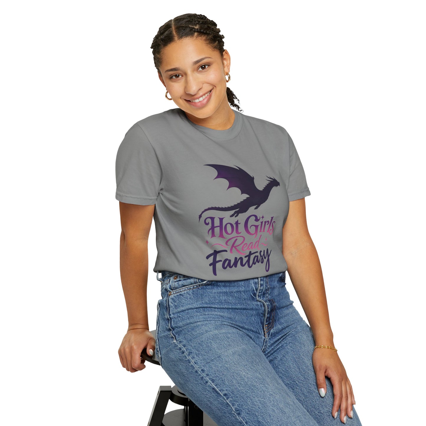 Fantasy Reader T‑Shirt — "Hot Girls Read Fantasy" Dragon Graphic