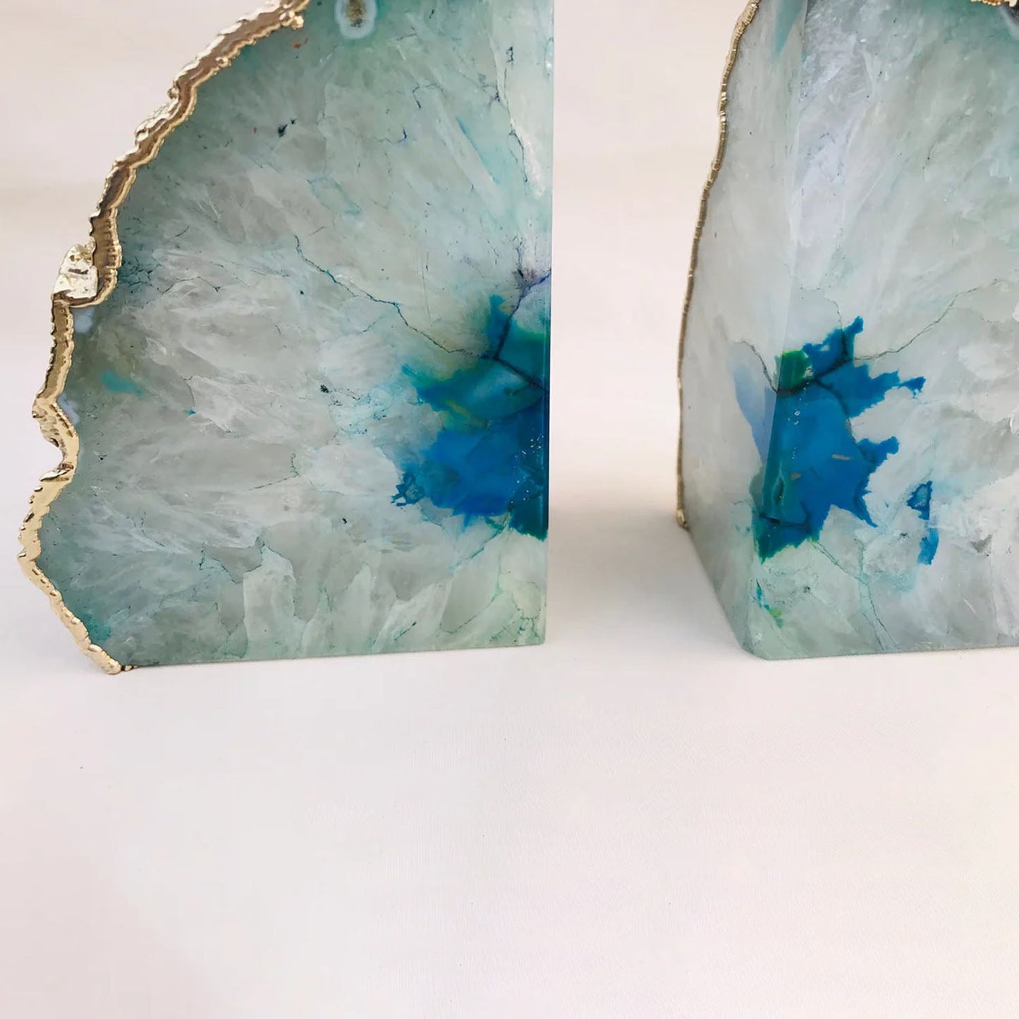 Serre-livres en agate naturelle plaquée aqua