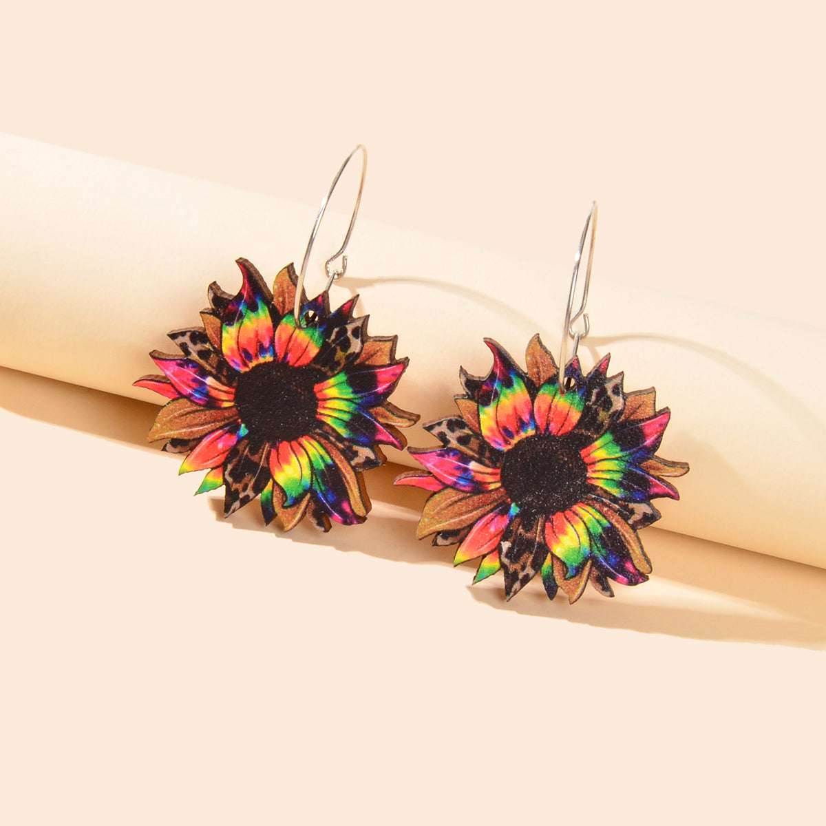Colourful Sunflower Earrings Bohemian Summer Trendy Wooden Daisy Flower Jewelry