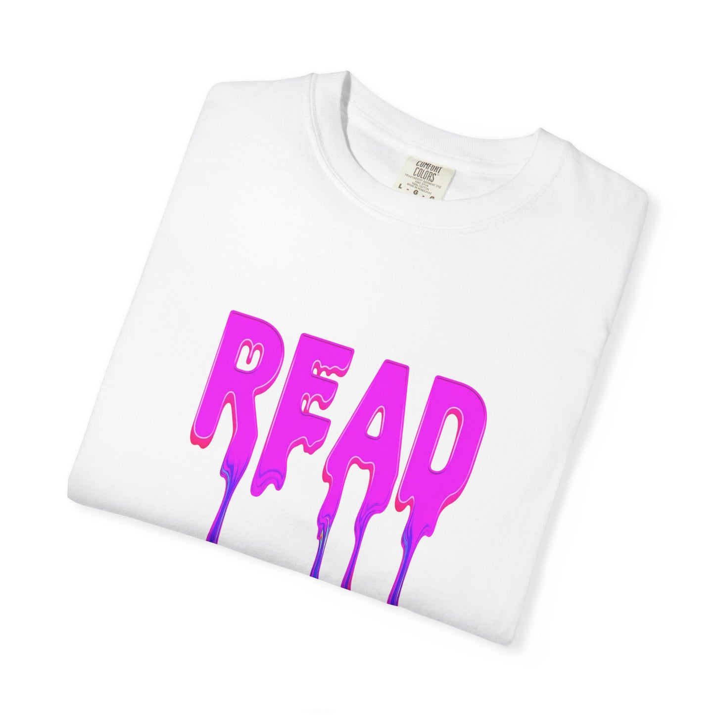 "READ" Dripping Graphic T-Shirt — Psychedelic Melting Book Design