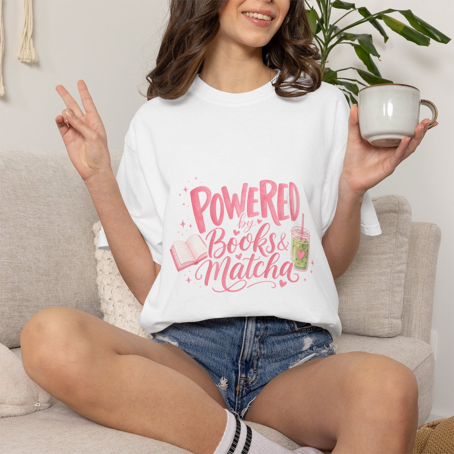 "Powered by Books & Matcha" T-Shirt