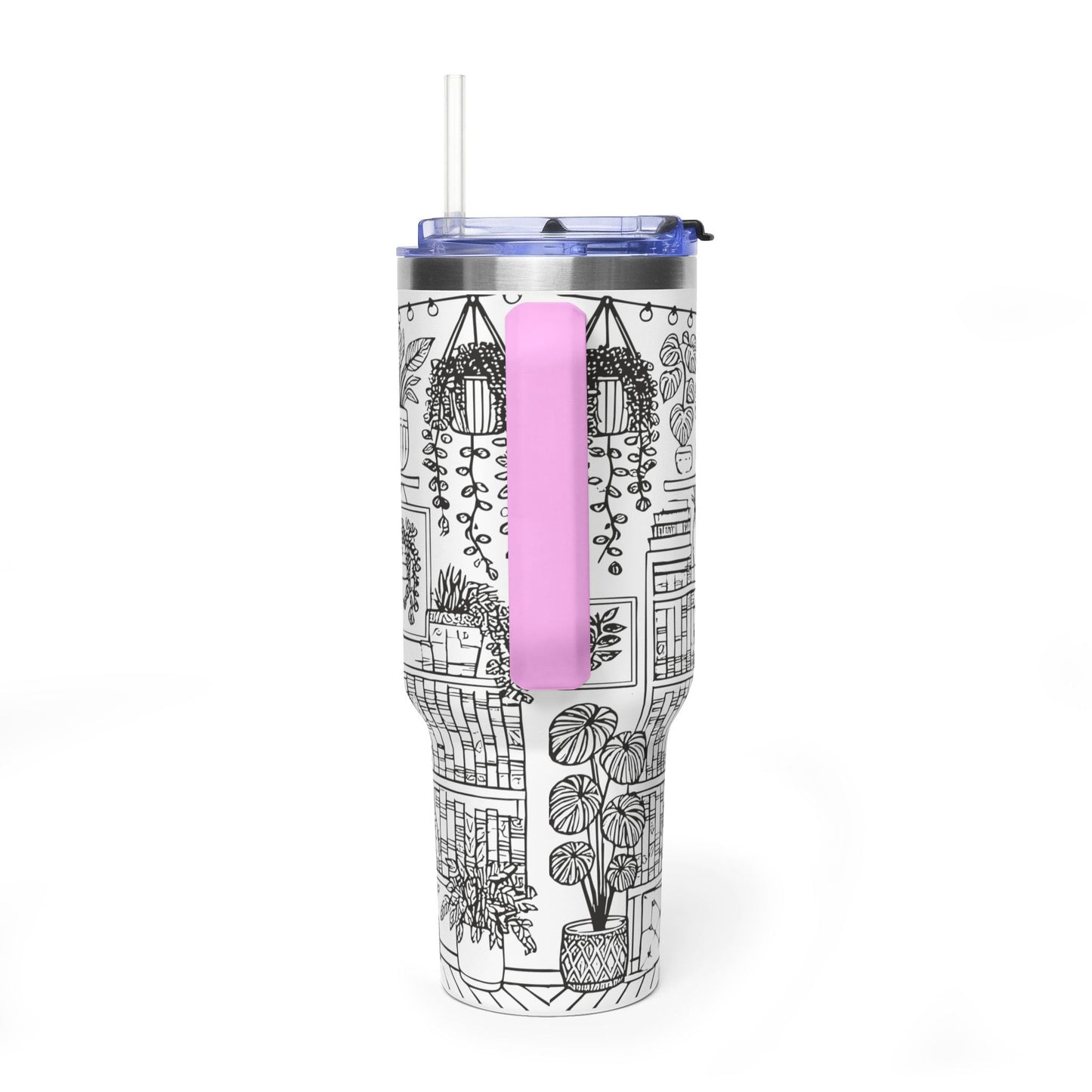 40oz Booklover Vacuum Tumbler – Illustrated Bookshelf Design