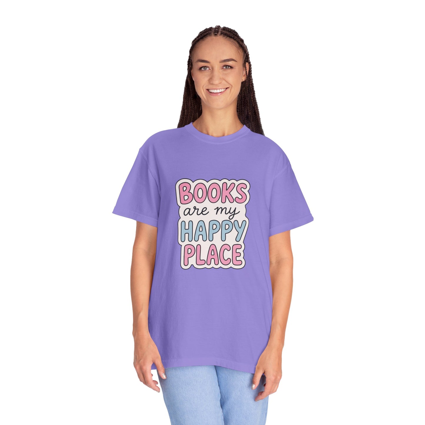 "Books Are My Happy Place" T-Shirt — Cute Pastel Reader Tee