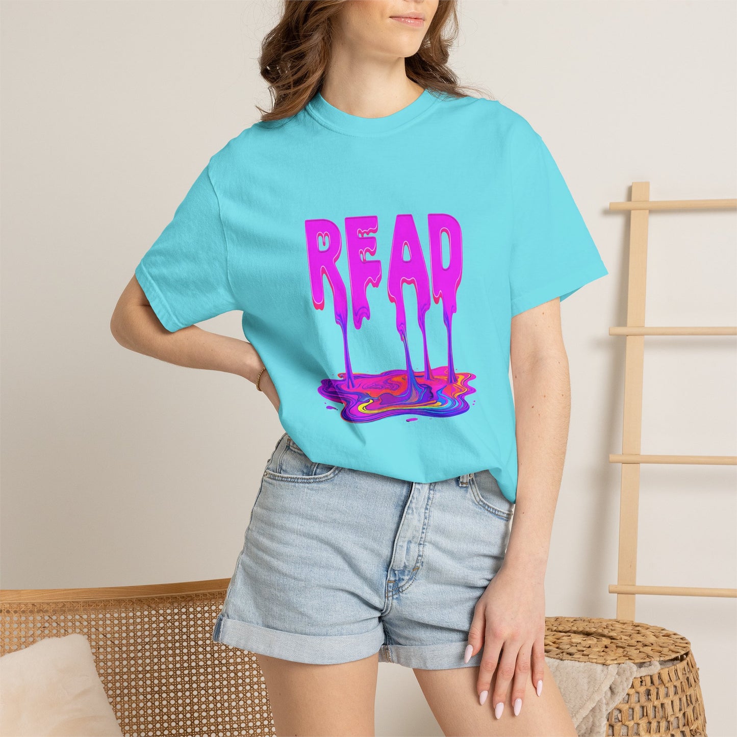 "READ" Dripping Graphic T-Shirt — Psychedelic Melting Book Design