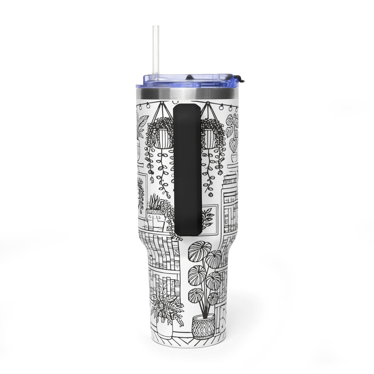 40oz Booklover Vacuum Tumbler – Illustrated Bookshelf Design