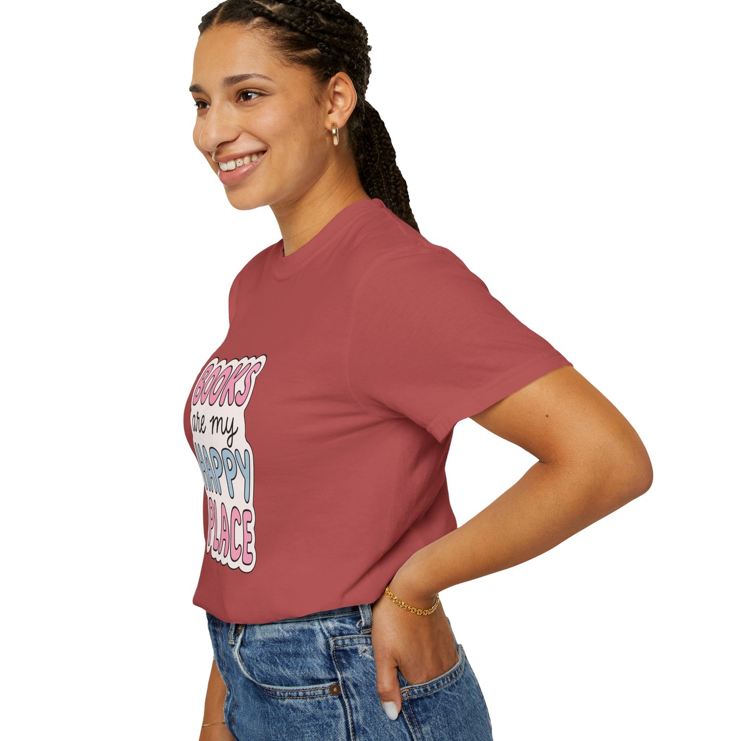 "Books Are My Happy Place" T-Shirt — Cute Pastel Reader Tee